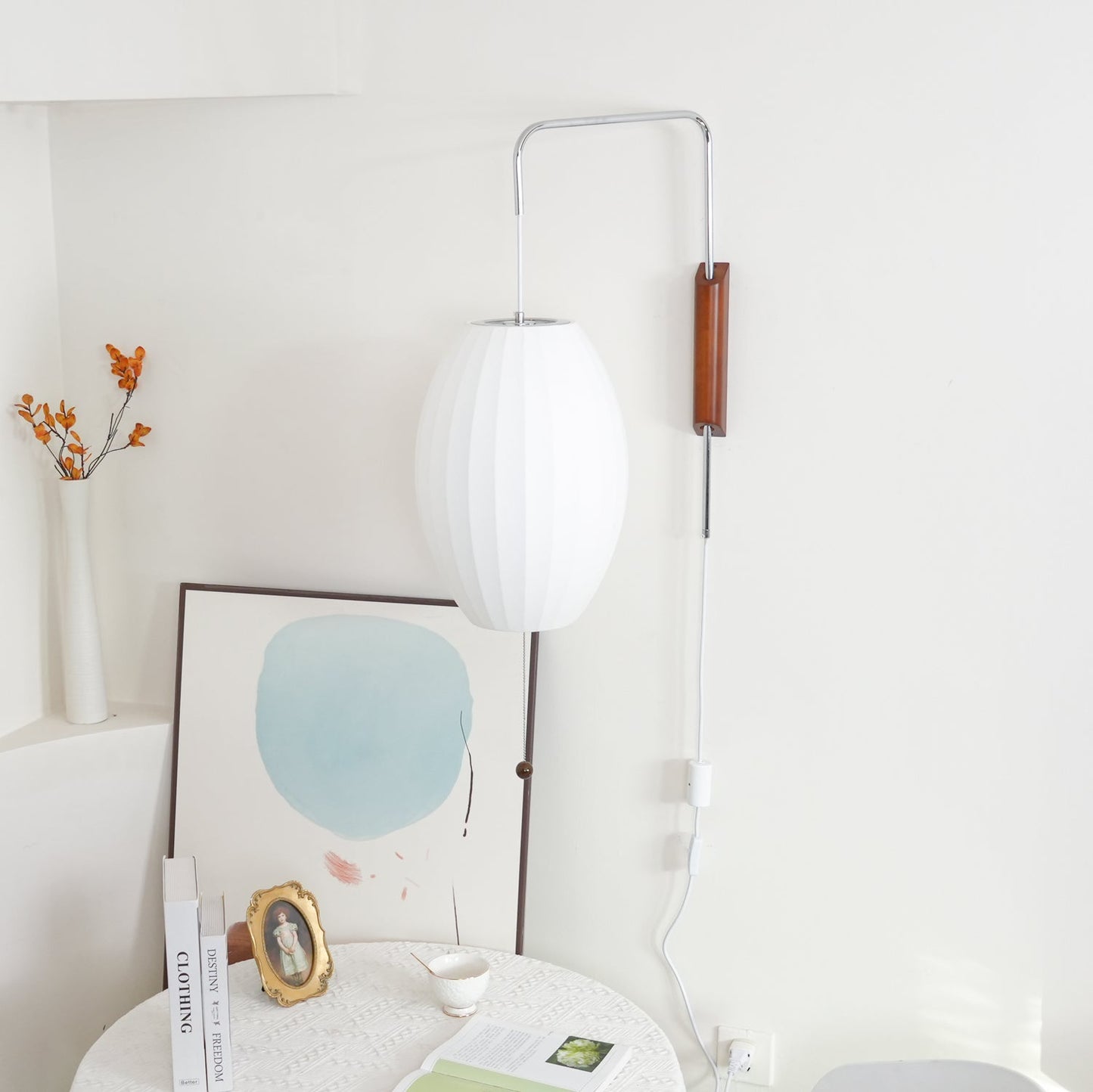 Ribbed Oval Wall Sconce With Pull Chain And Curved Arm