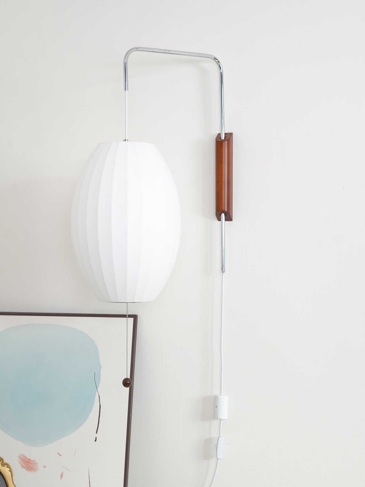 Ribbed Oval Wall Sconce With Pull Chain And Curved Arm