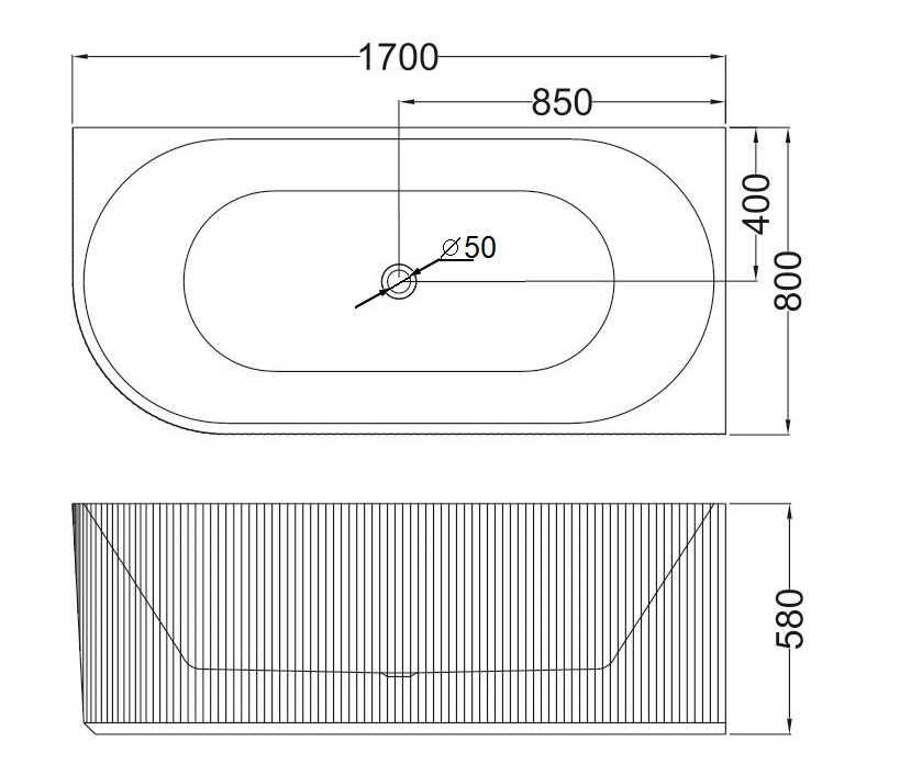 CH 1700mm Fluted Corner Bath - Gloss White