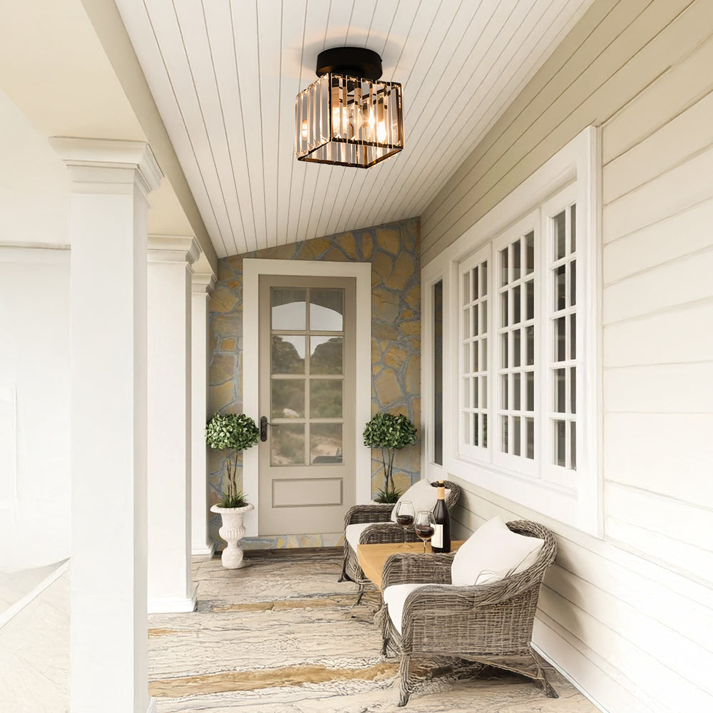 1-Light Flush Mount K9 Crystal Glass Hallway Ceiling Light
