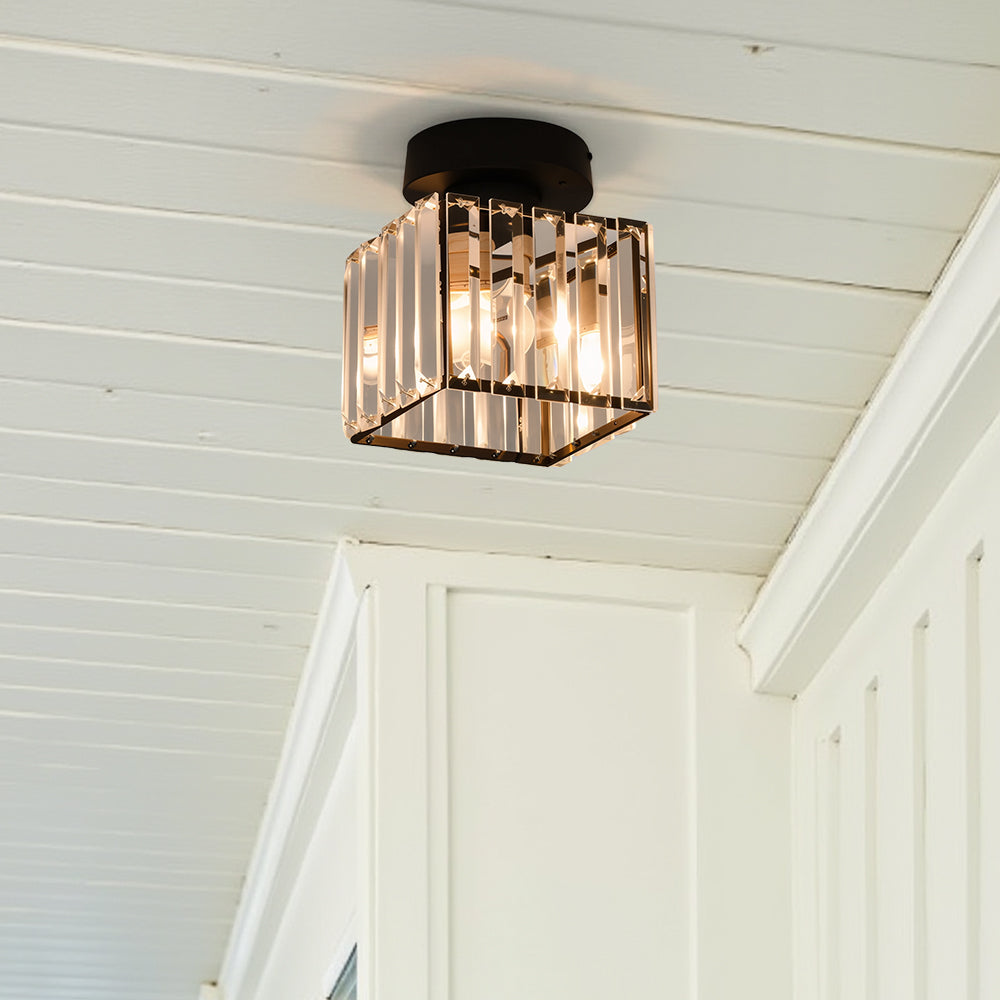 1-Light Flush Mount K9 Crystal Glass Hallway Ceiling Light