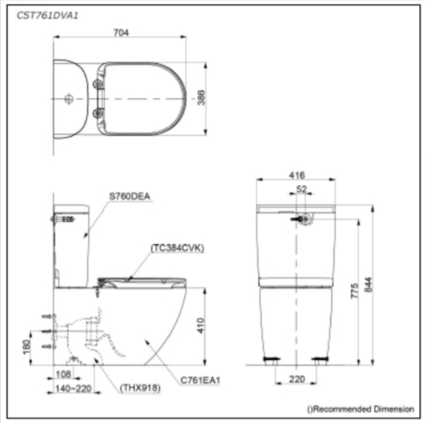 Toto BASIC+ BACK TO WALL CLOSE COUPLED TOILET WITH S5 Washlet