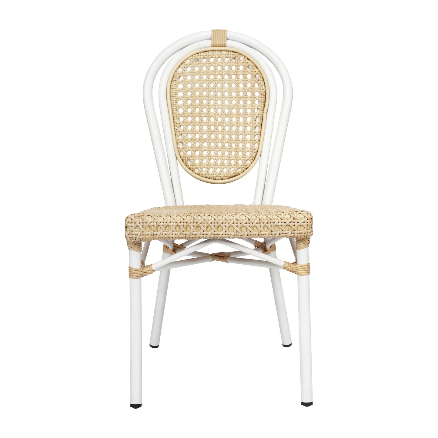 Cannes Indoor/Outdoor Commercial Thonet Bistro Stacking Chair, PE Cane Rattan and Aluminum Frame