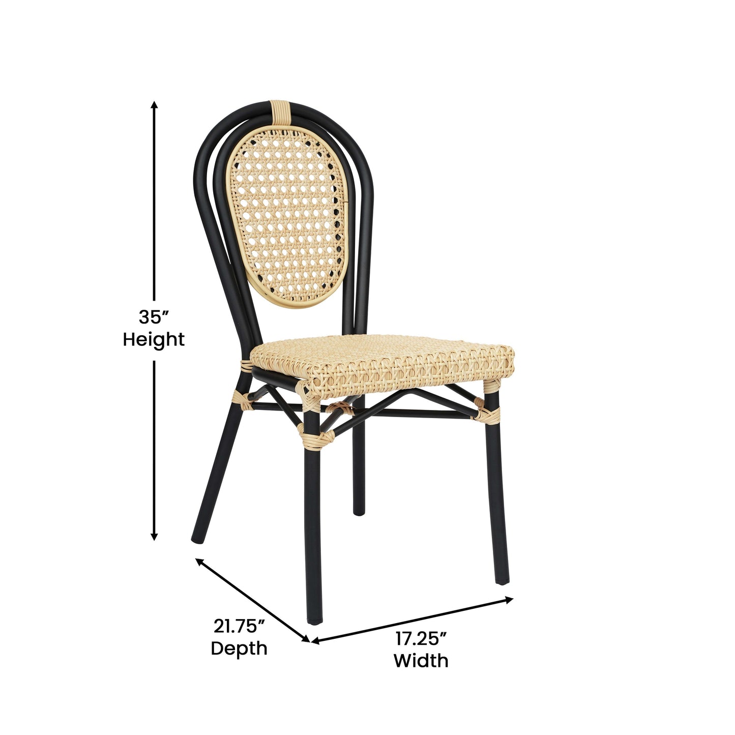Cannes Indoor/Outdoor Commercial Thonet Bistro Stacking Chair, PE Cane Rattan and Aluminum Frame