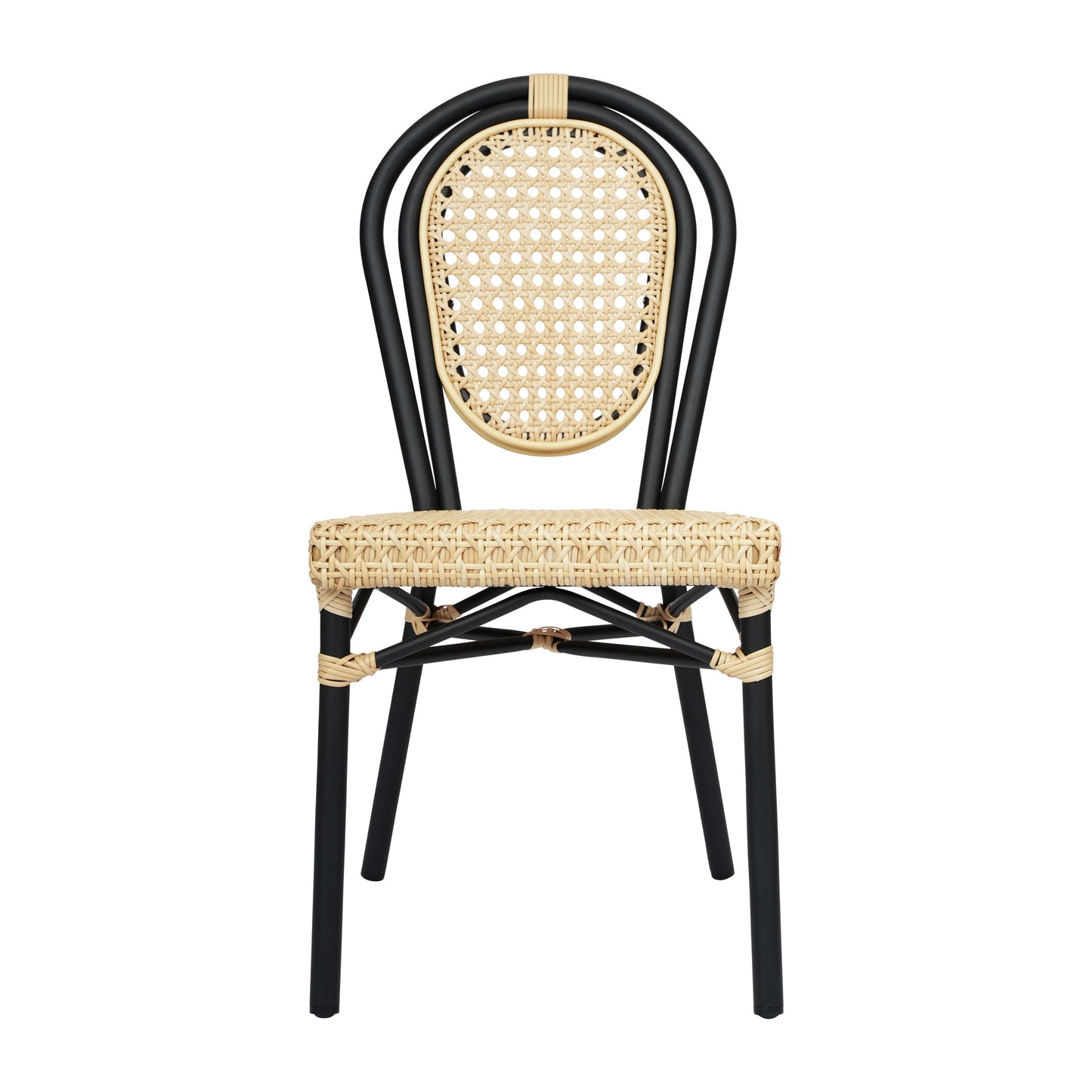 Cannes Indoor/Outdoor Commercial Thonet Bistro Stacking Chair, PE Cane Rattan and Aluminum Frame