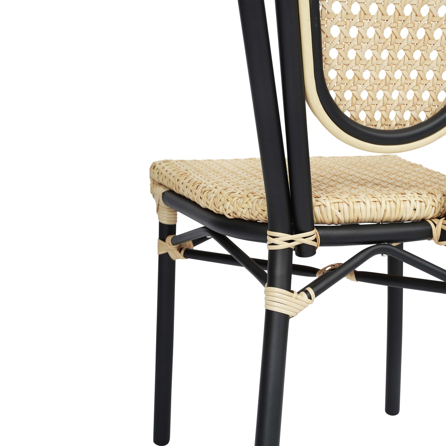 Cannes Indoor/Outdoor Commercial Thonet Bistro Stacking Chair, PE Cane Rattan and Aluminum Frame