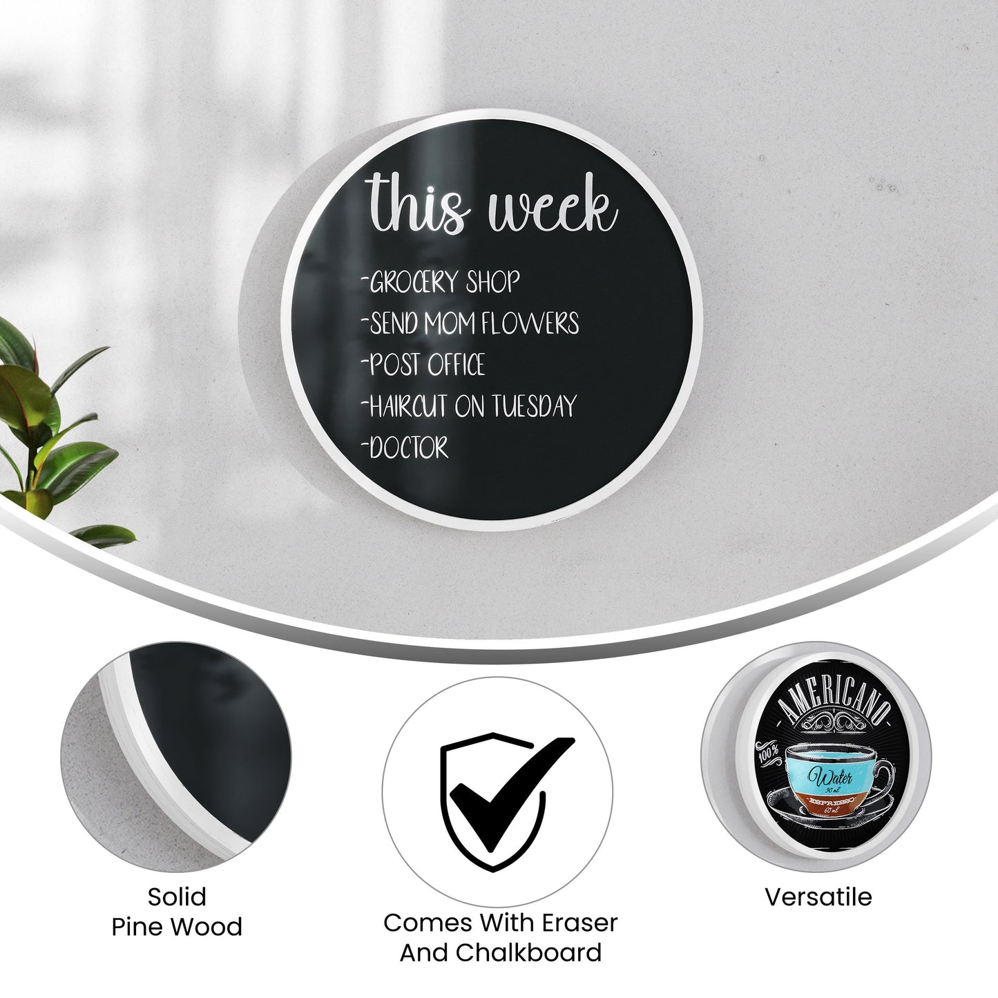 Canterbury Round Wall Mounted Magnetic Chalkboards for Home or Business with Eraser and Chalk, Set of 2