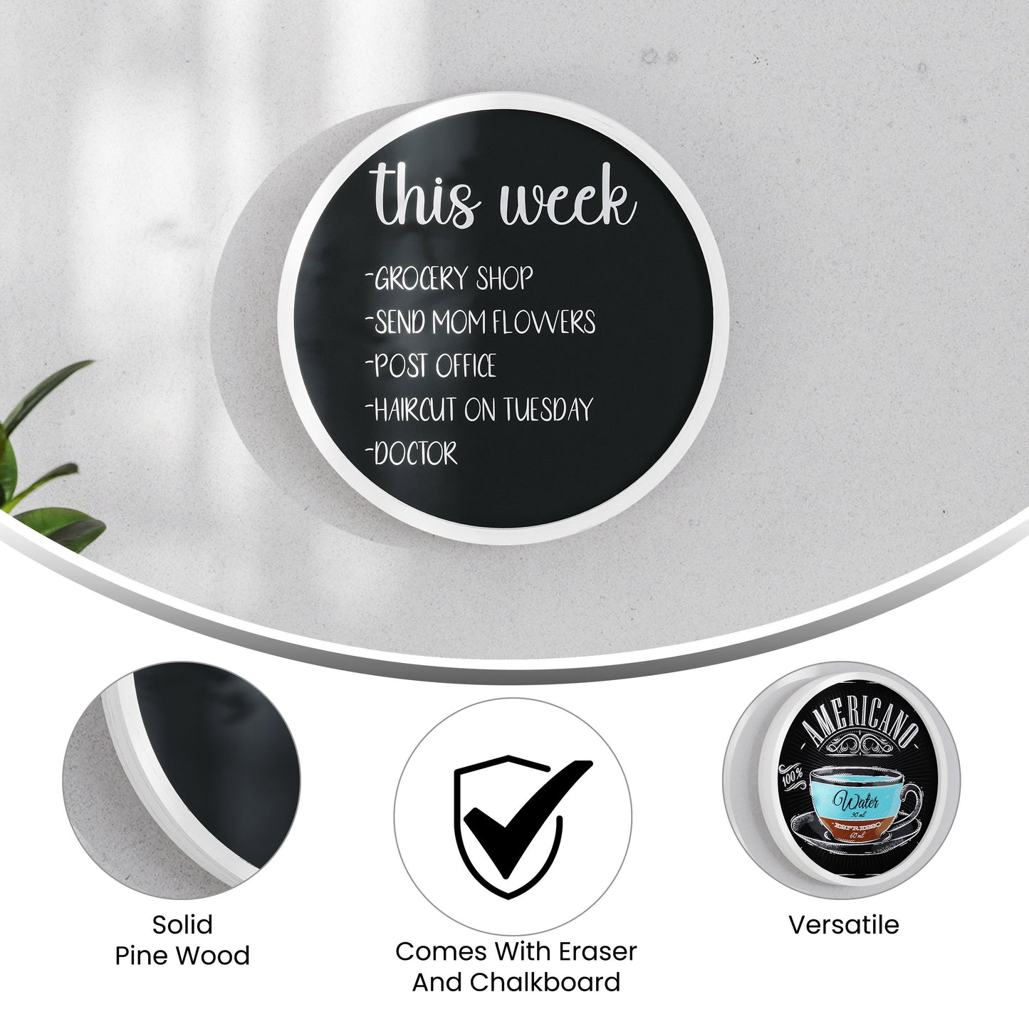 Canterbury Round Wall Mounted Magnetic Chalkboards for Home or Business with Eraser and Chalk, Set of 2