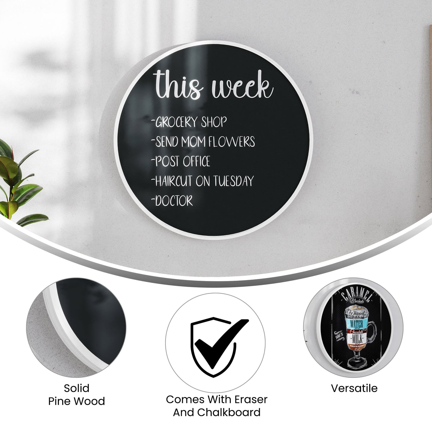 Canterbury Round Wall Mounted Magnetic Chalkboards for Home or Business with Eraser and Chalk, Set of 2
