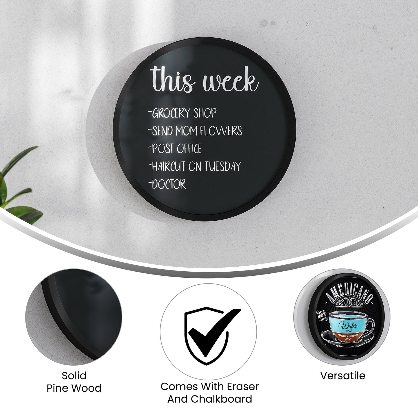 Canterbury Round Wall Mounted Magnetic Chalkboards for Home or Business with Eraser and Chalk, Set of 2