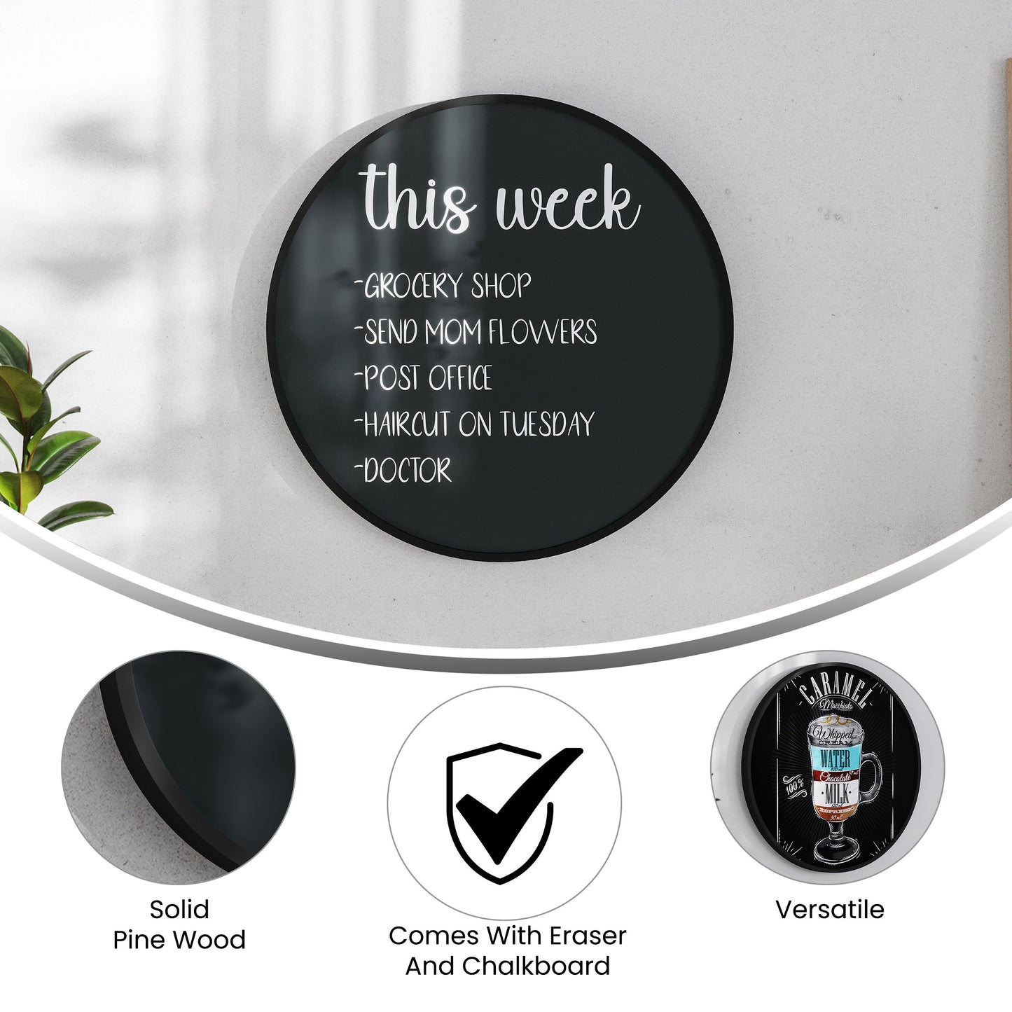 Canterbury Round Wall Mounted Magnetic Chalkboards for Home or Business with Eraser and Chalk, Set of 2