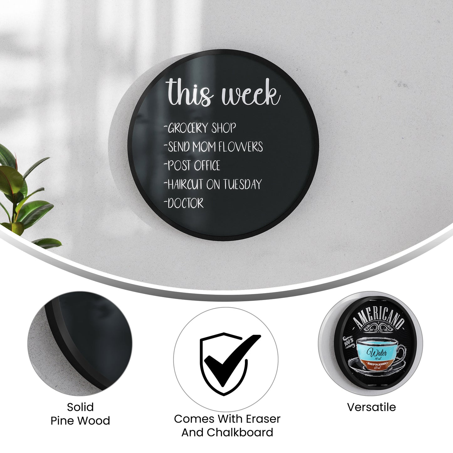 Canterbury Round Wall Mounted Magnetic Chalkboards for Home or Business with Eraser and Chalk, Set of 2