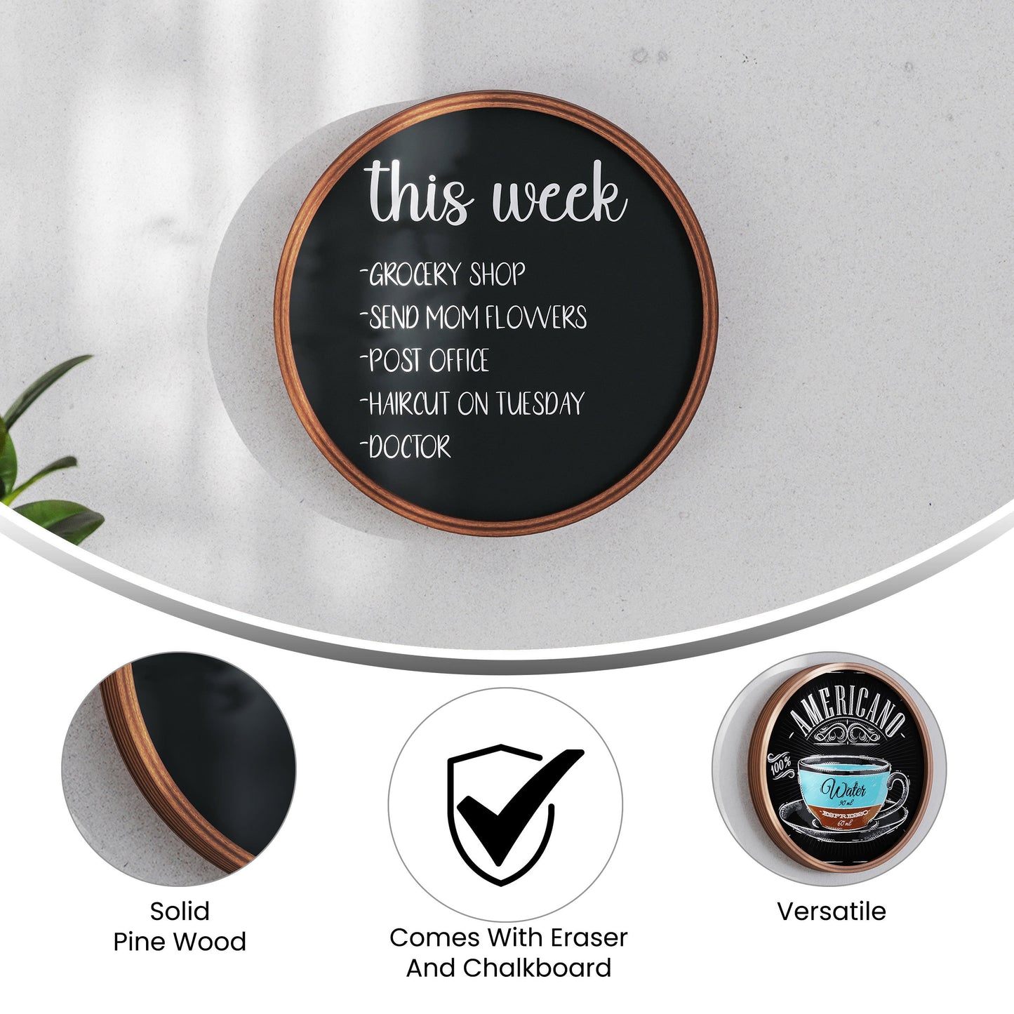 Canterbury Round Wall Mounted Magnetic Chalkboards for Home or Business with Eraser and Chalk, Set of 2