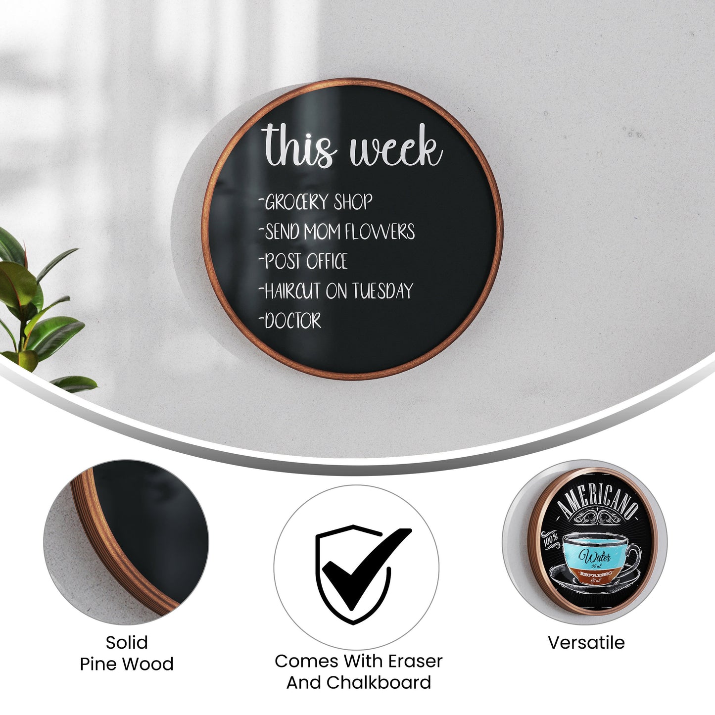 Canterbury Round Wall Mounted Magnetic Chalkboards for Home or Business with Eraser and Chalk, Set of 2
