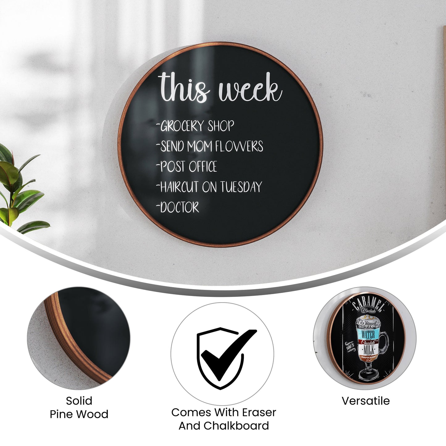 Canterbury Round Wall Mounted Magnetic Chalkboards for Home or Business with Eraser and Chalk, Set of 2