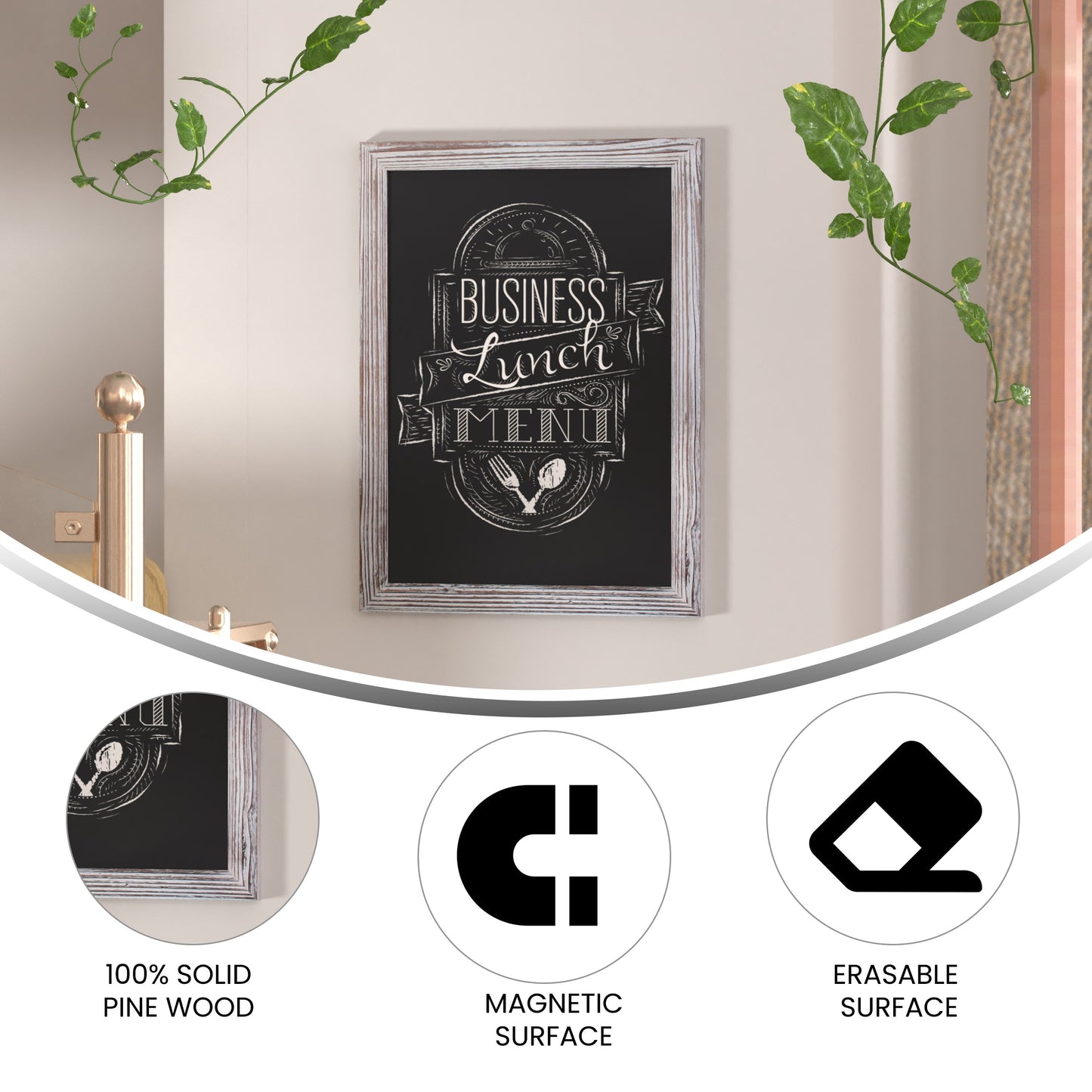 Canterbury Wall Mount Magnetic Chalkboard Sign with Eraser, Hanging Wall Chalkboard Memo Board for Home, School, or Business