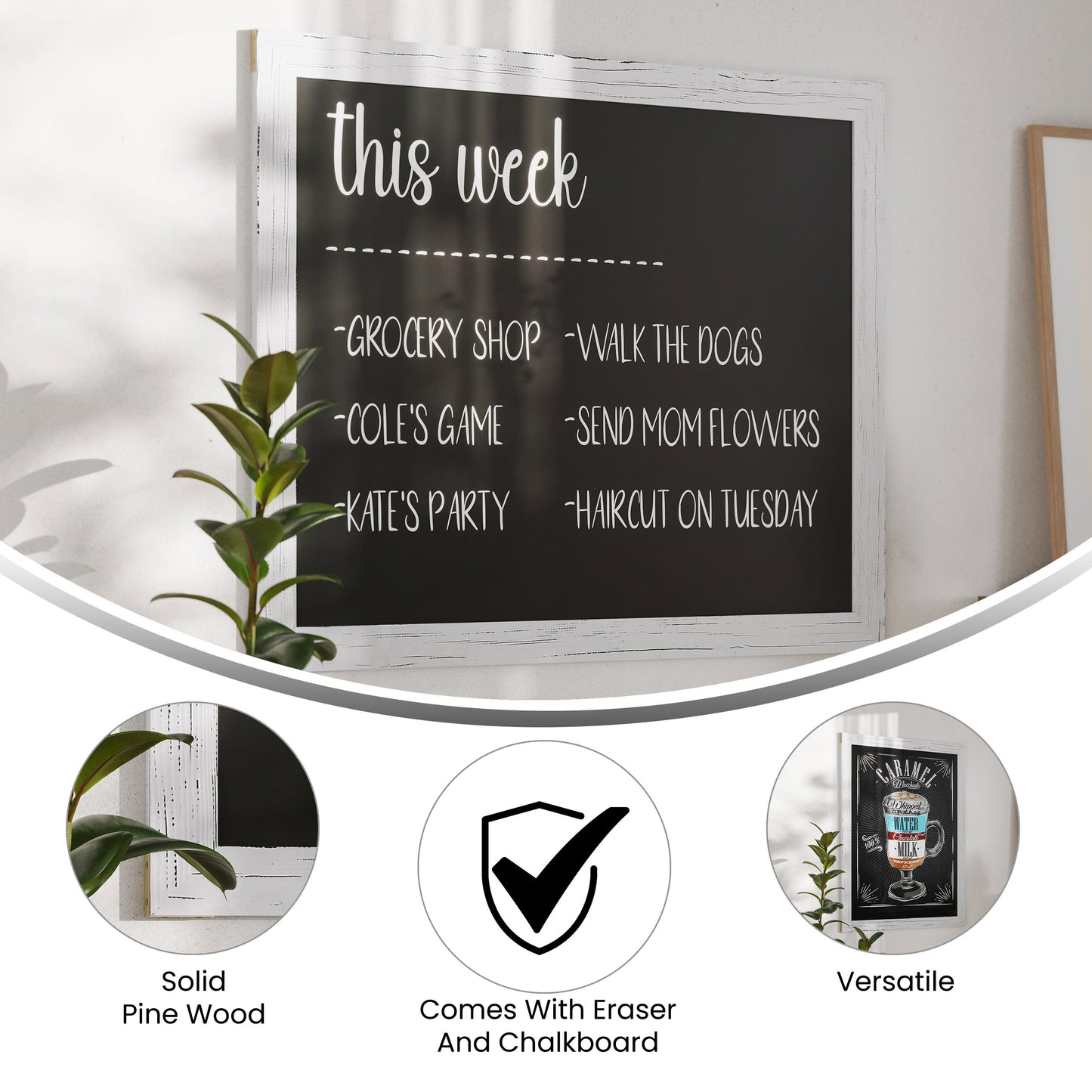 Canterbury Wall Mount Magnetic Chalkboard Sign with Eraser, Hanging Wall Chalkboard Memo Board for Home, School, or Business