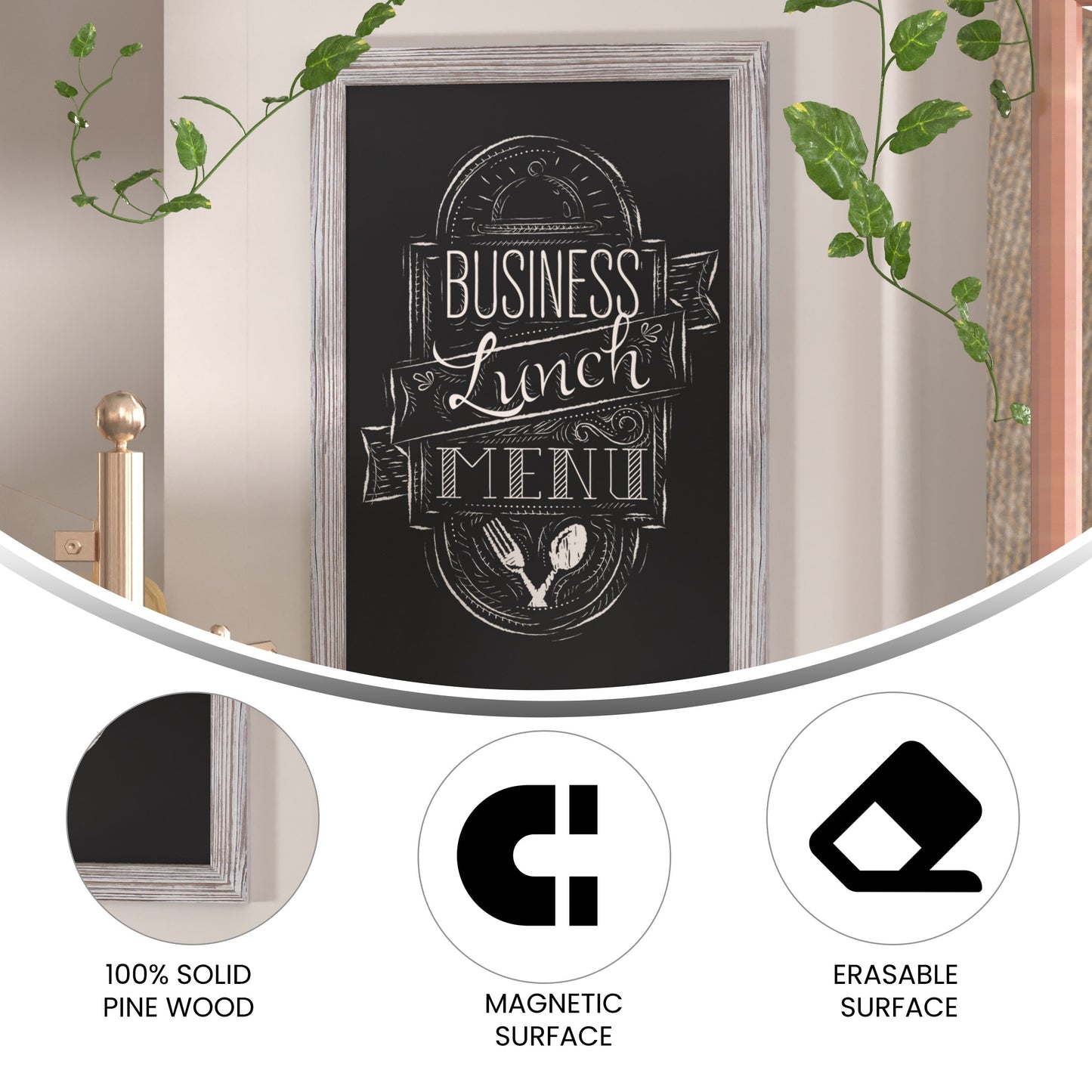 Canterbury Wall Mount Magnetic Chalkboard Sign with Eraser, Hanging Wall Chalkboard Memo Board for Home, School, or Business