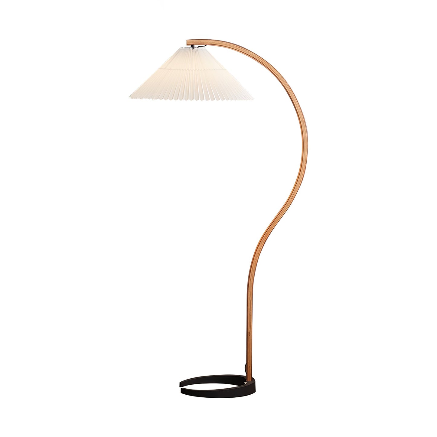 Curved Wooden Floor Lamp With Pleated Shade