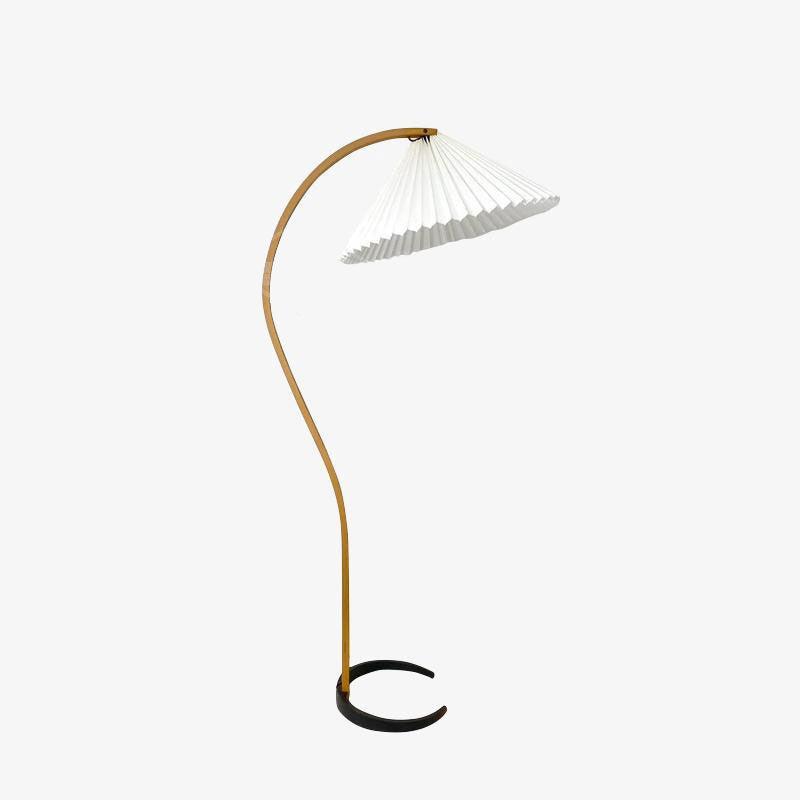 Curved Wooden Floor Lamp With Pleated Shade