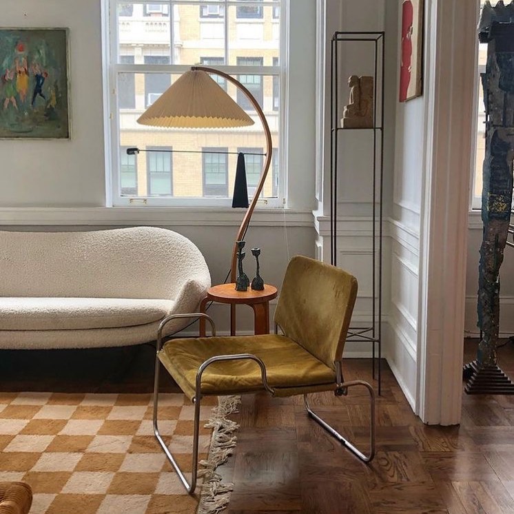 Curved Wooden Floor Lamp With Pleated Shade