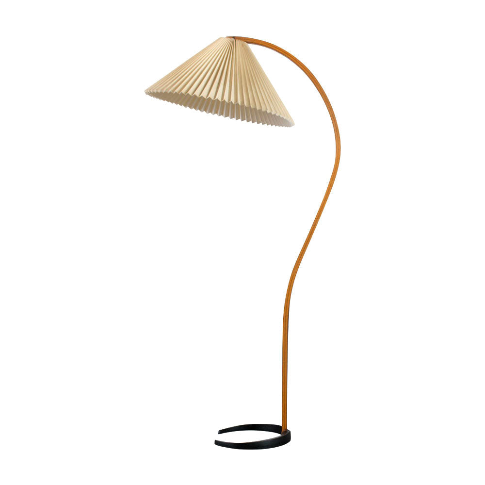 Curved Wooden Floor Lamp With Pleated Shade