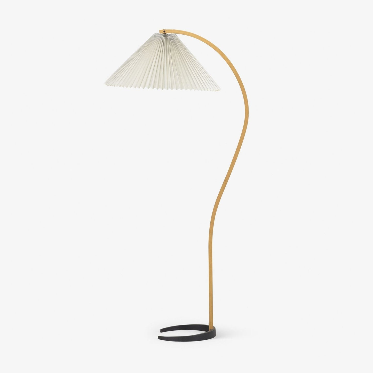 Curved Wooden Floor Lamp With Pleated Shade