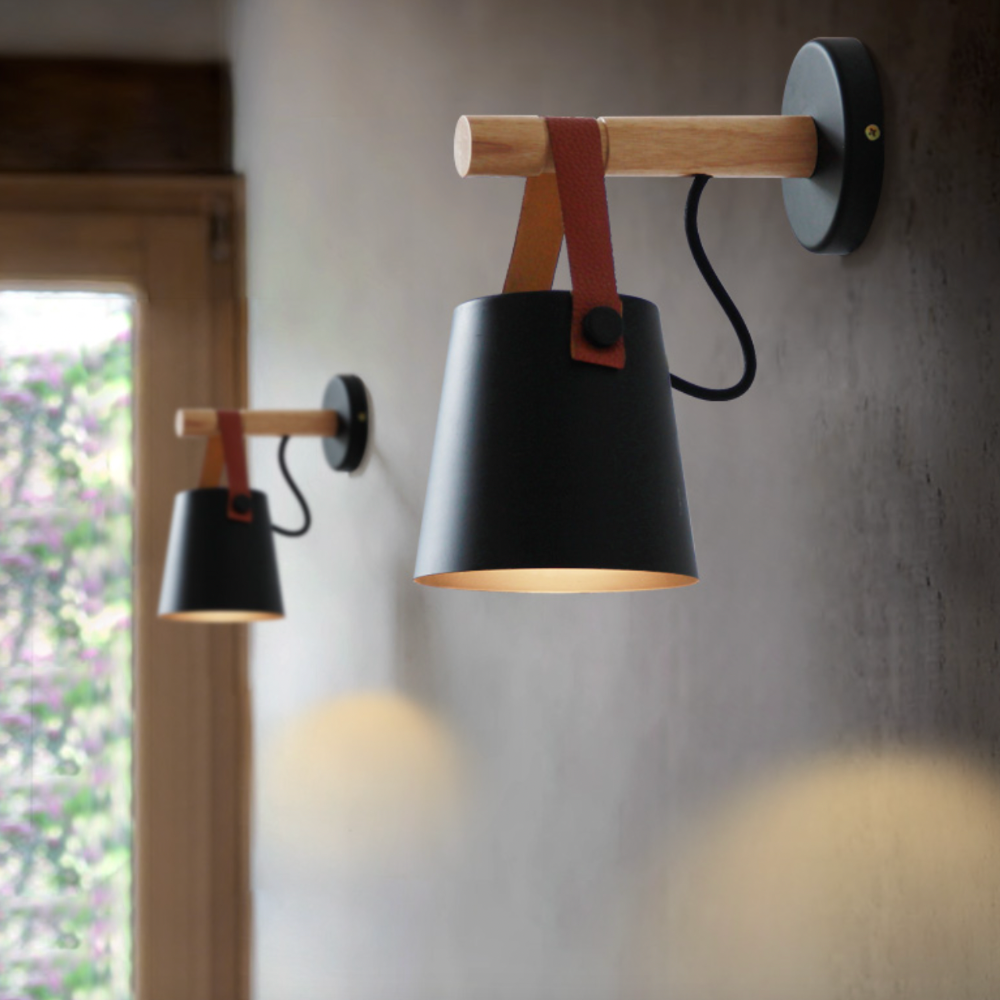 Wood Bar Hanging Shade Wall Light With Strap LED Light