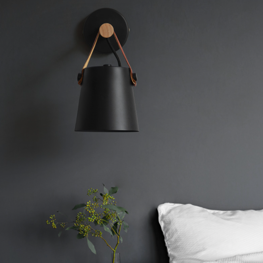 Wood Bar Hanging Shade Wall Light With Strap LED Light
