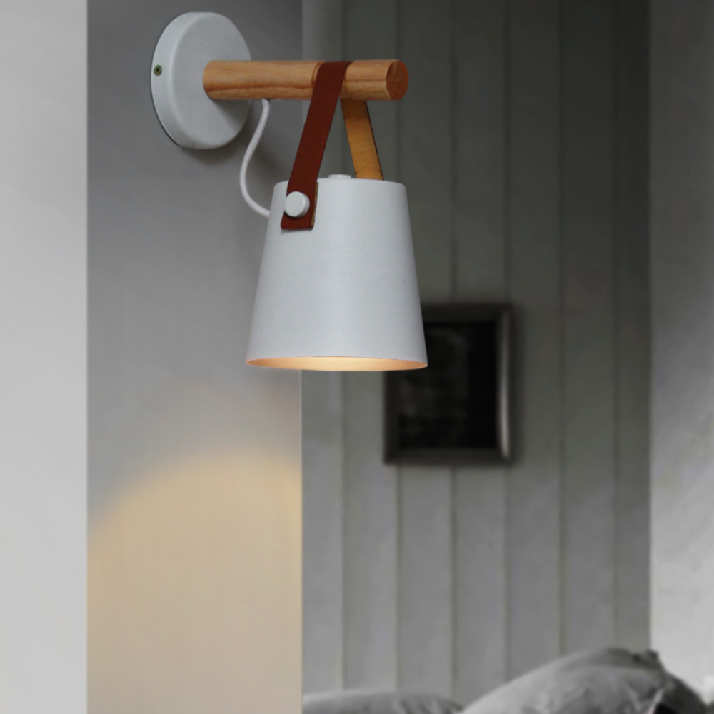 Wood Bar Hanging Shade Wall Light With Strap LED Light