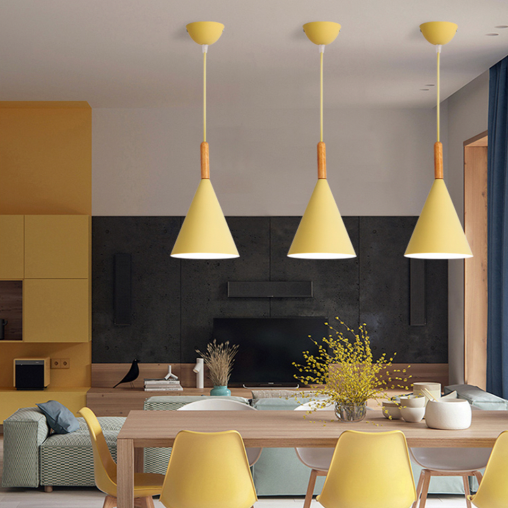 Cone Metal pendant lights With Wooden Stem For Bar