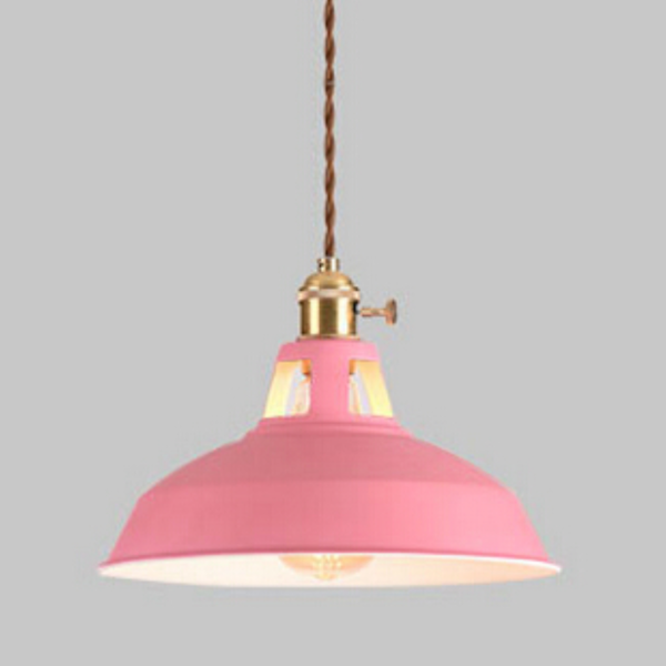 Loft Metal Dome Pendant Lights With Braided Cord LED Light