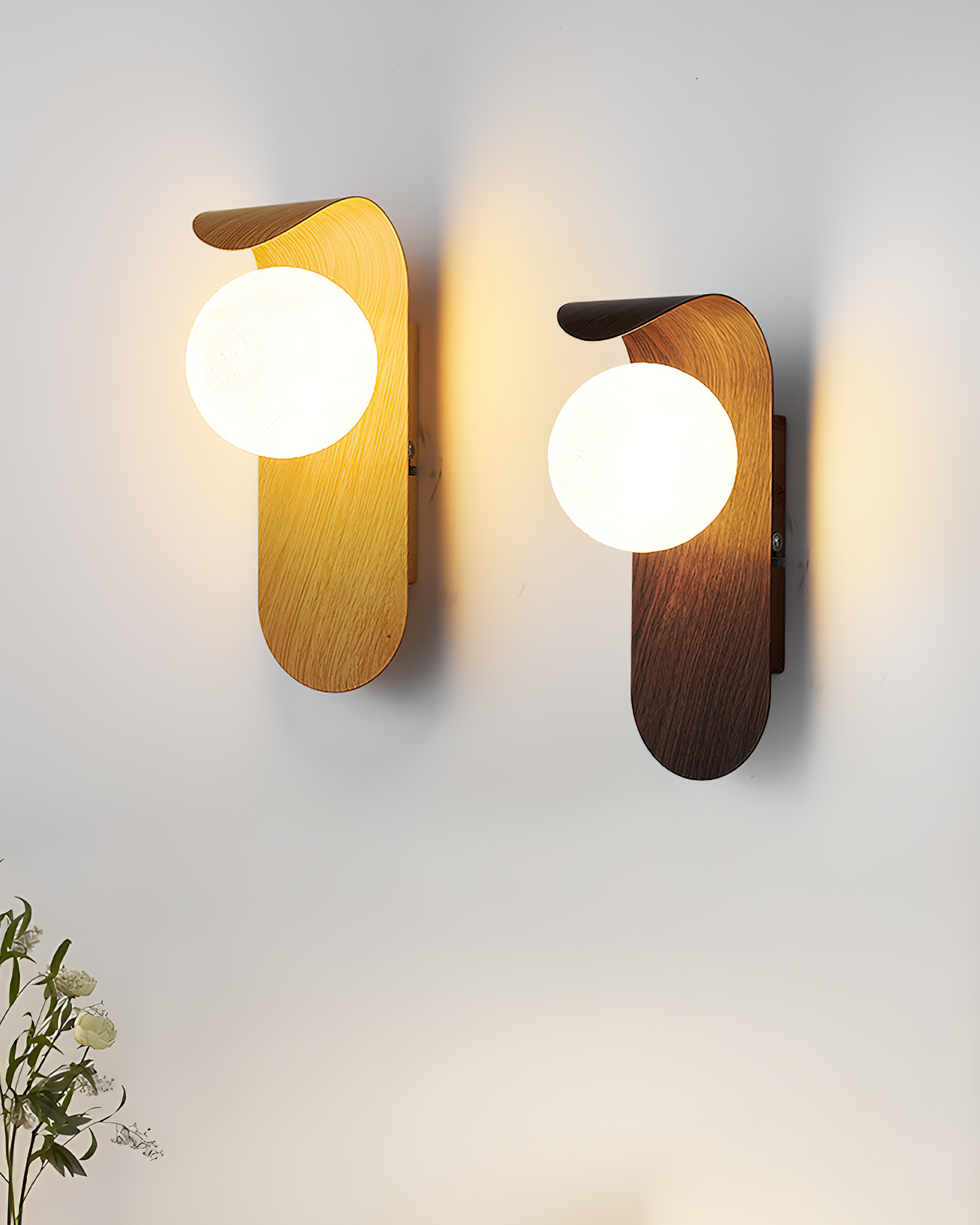 Wood Wall Light With Opal Globe Shade