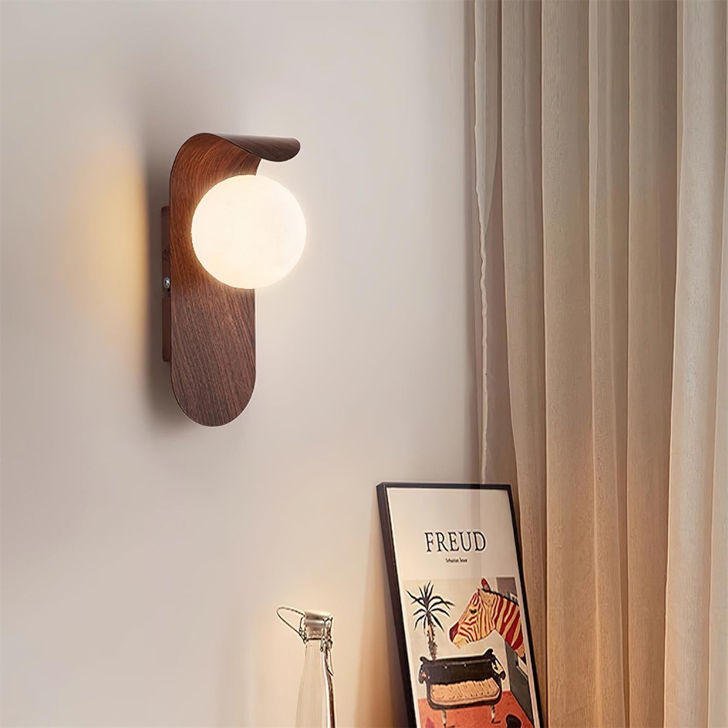 Wood Wall Light With Opal Globe Shade