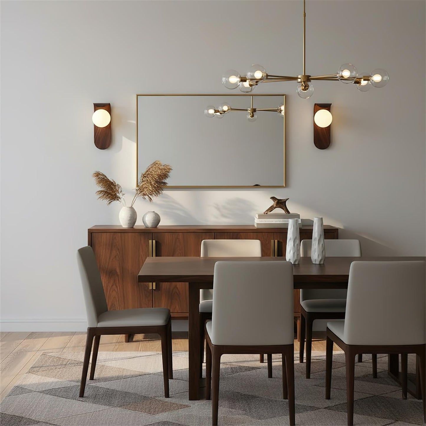 Wood Wall Light With Opal Globe Shade