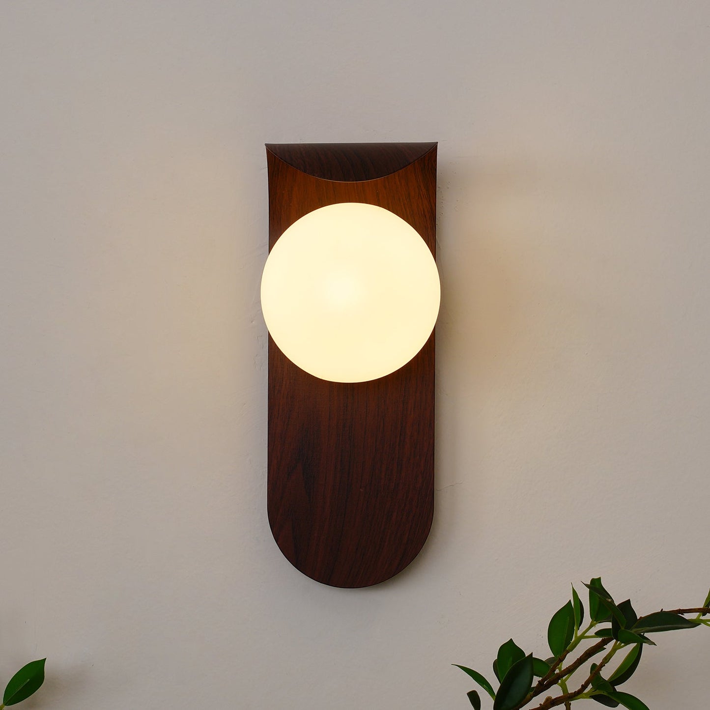Wood Wall Light With Opal Globe Shade