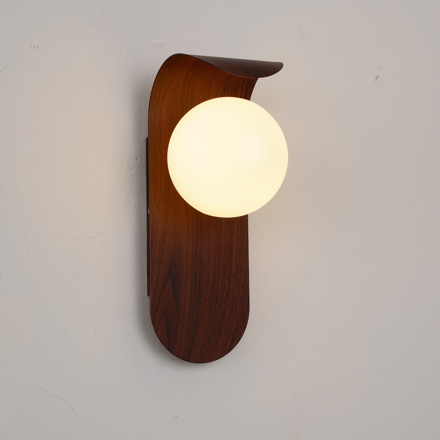 Wood Wall Light With Opal Globe Shade