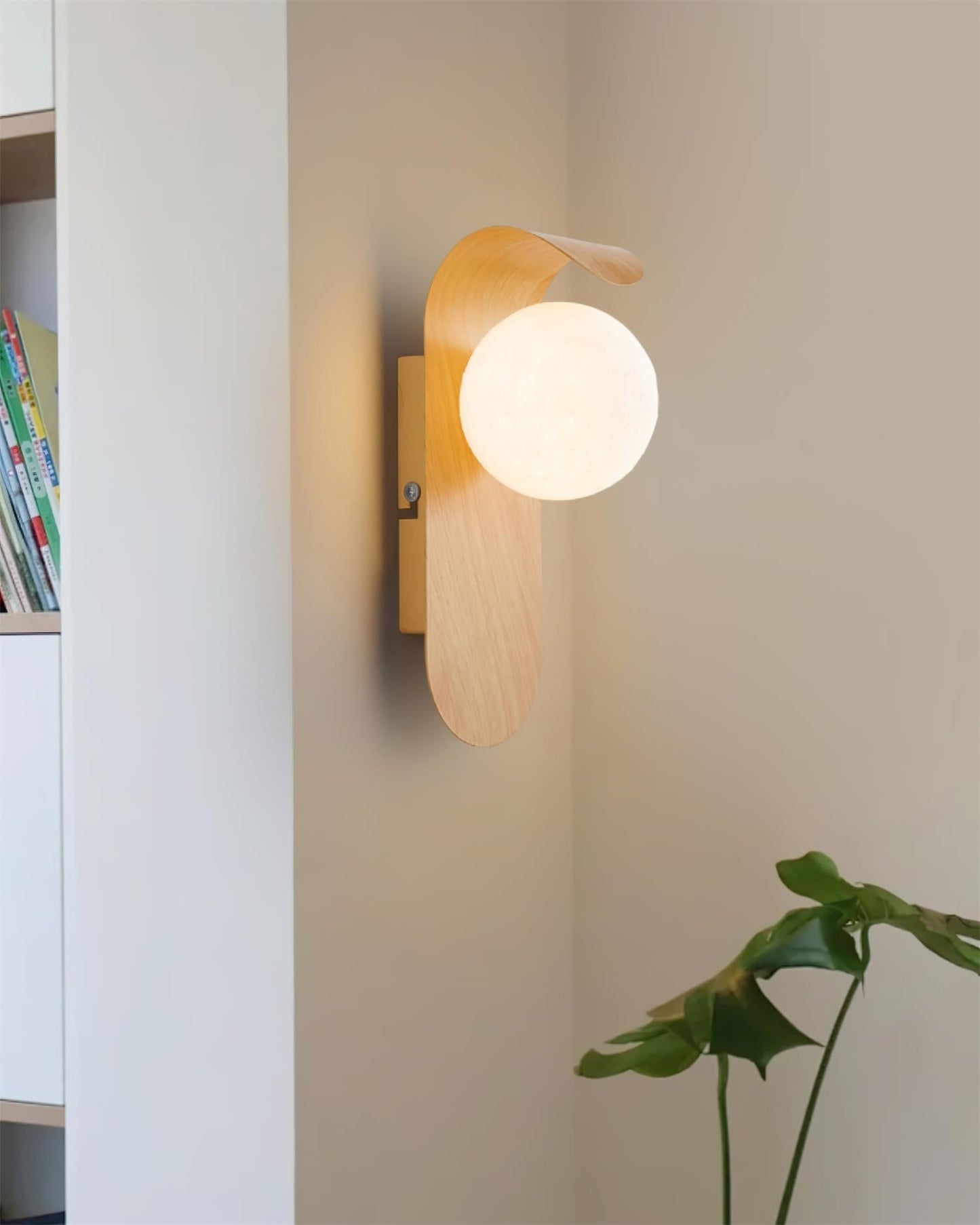 Wood Wall Light With Opal Globe Shade