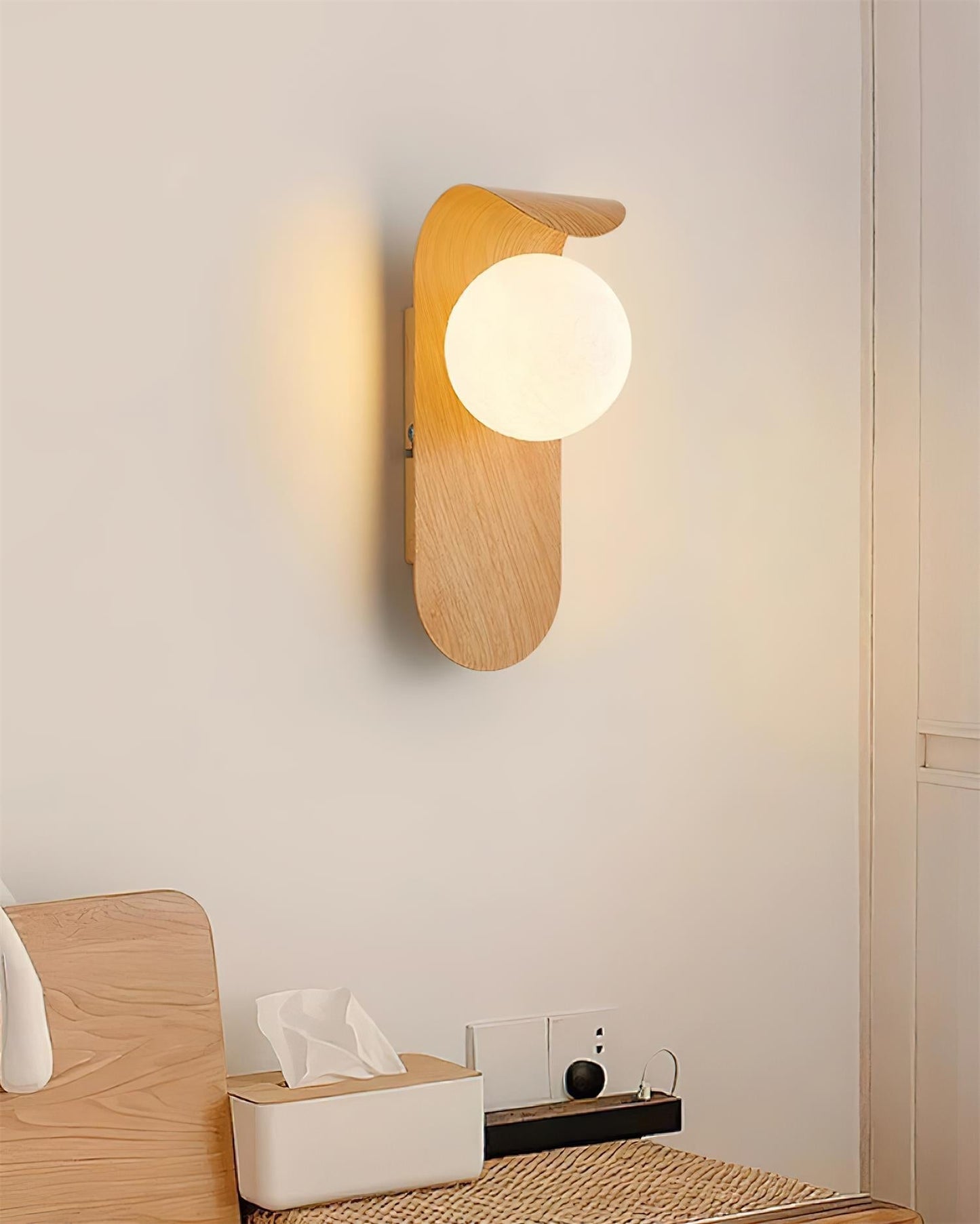 Wood Wall Light With Opal Globe Shade