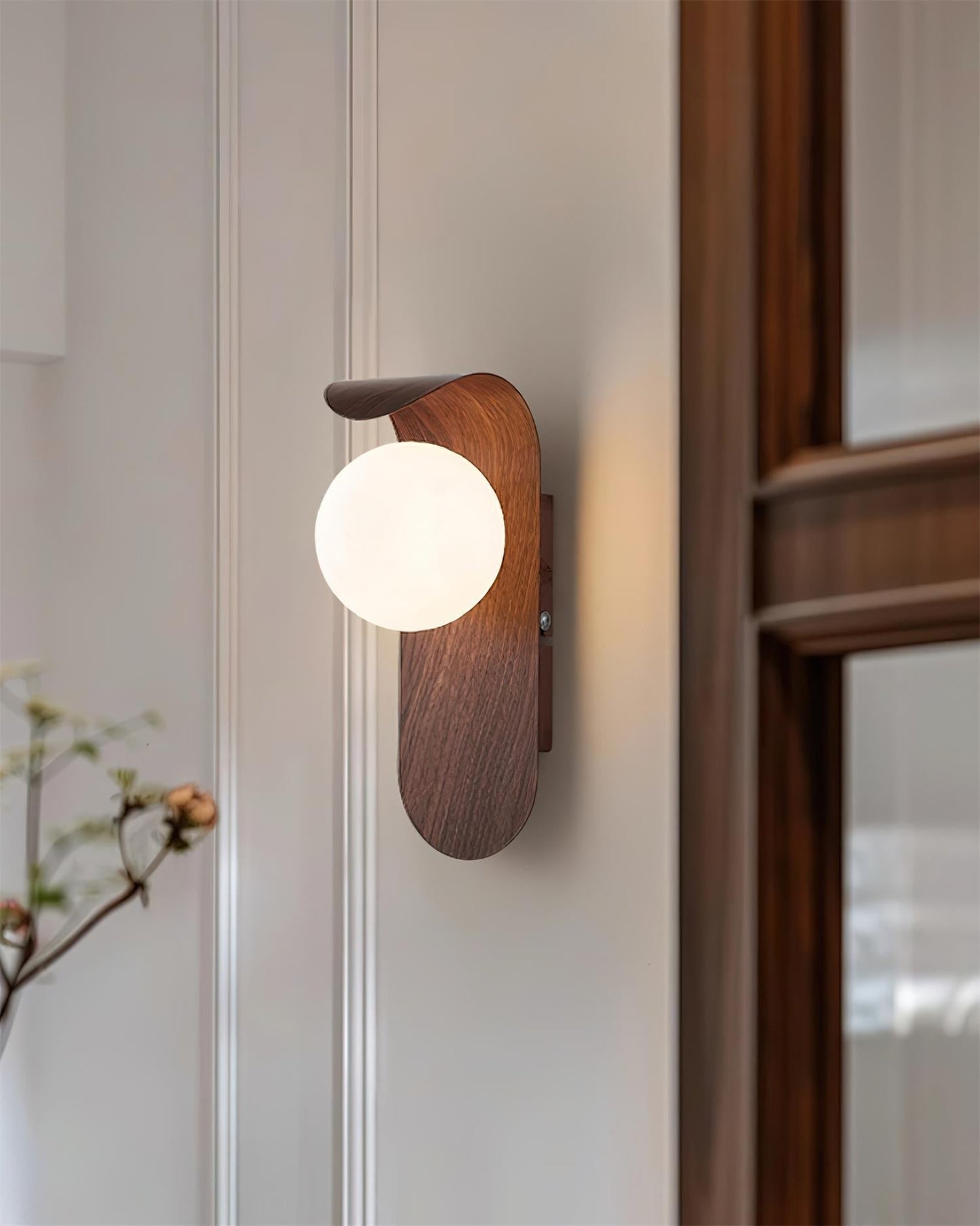 Wood Wall Light With Opal Globe Shade