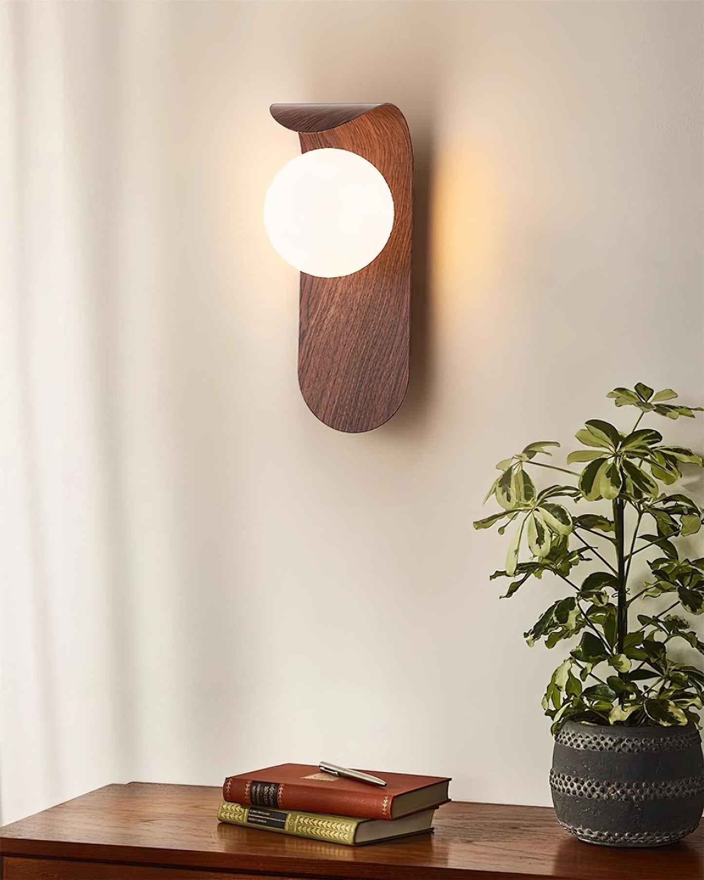 Wood Wall Light With Opal Globe Shade