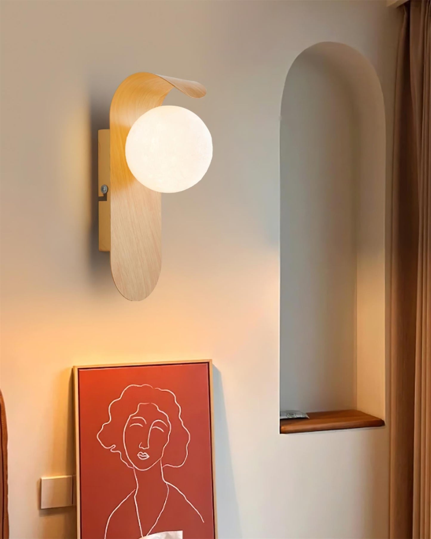 Wood Wall Light With Opal Globe Shade