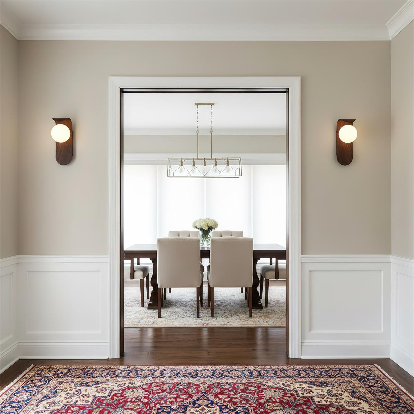 Wood Wall Light With Opal Globe Shade