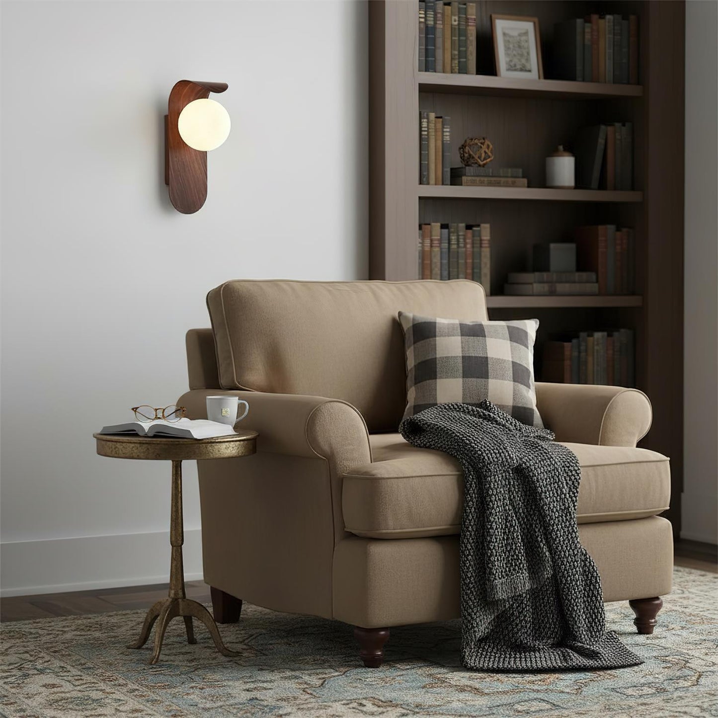 Wood Wall Light With Opal Globe Shade
