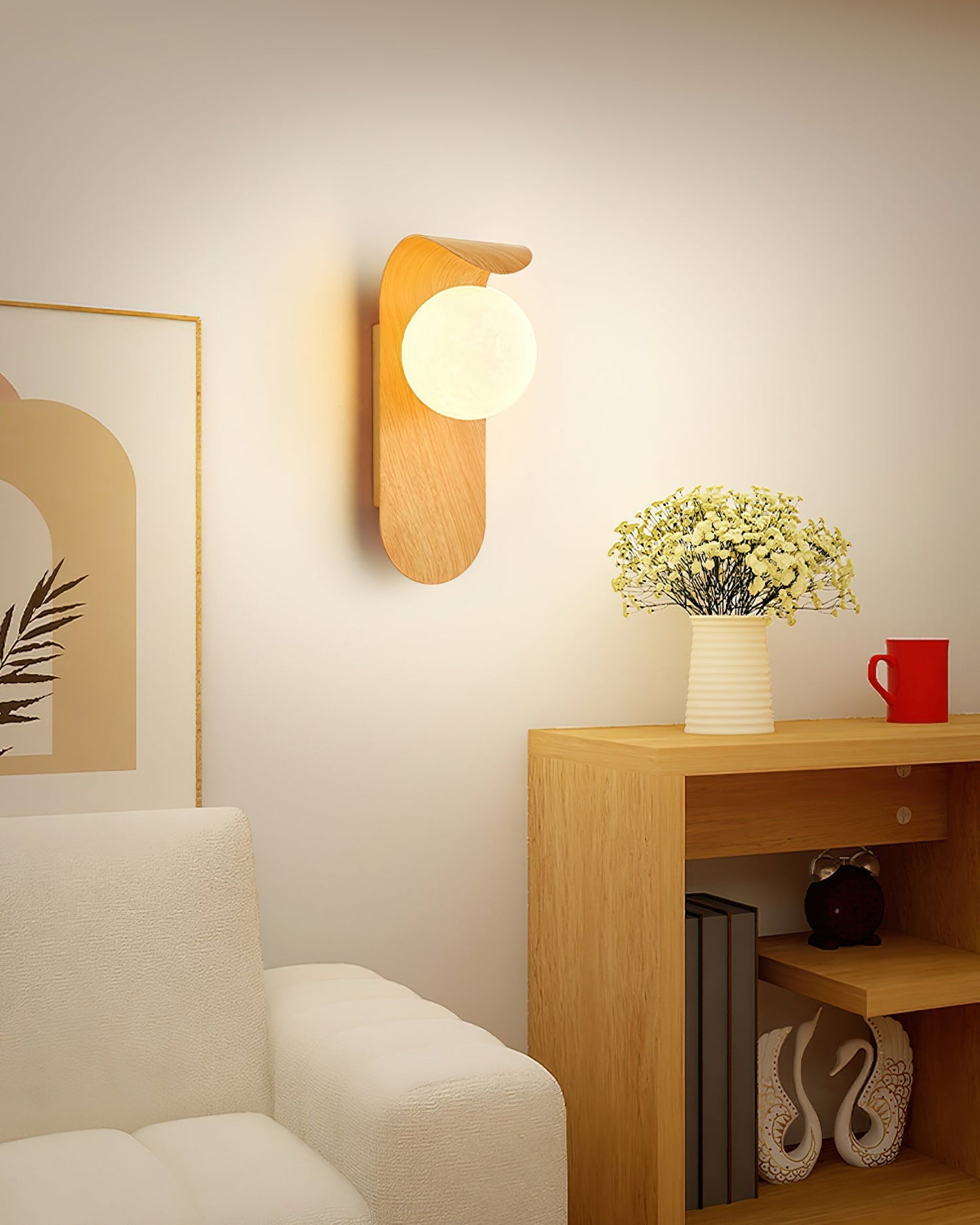 Wood Wall Light With Opal Globe Shade