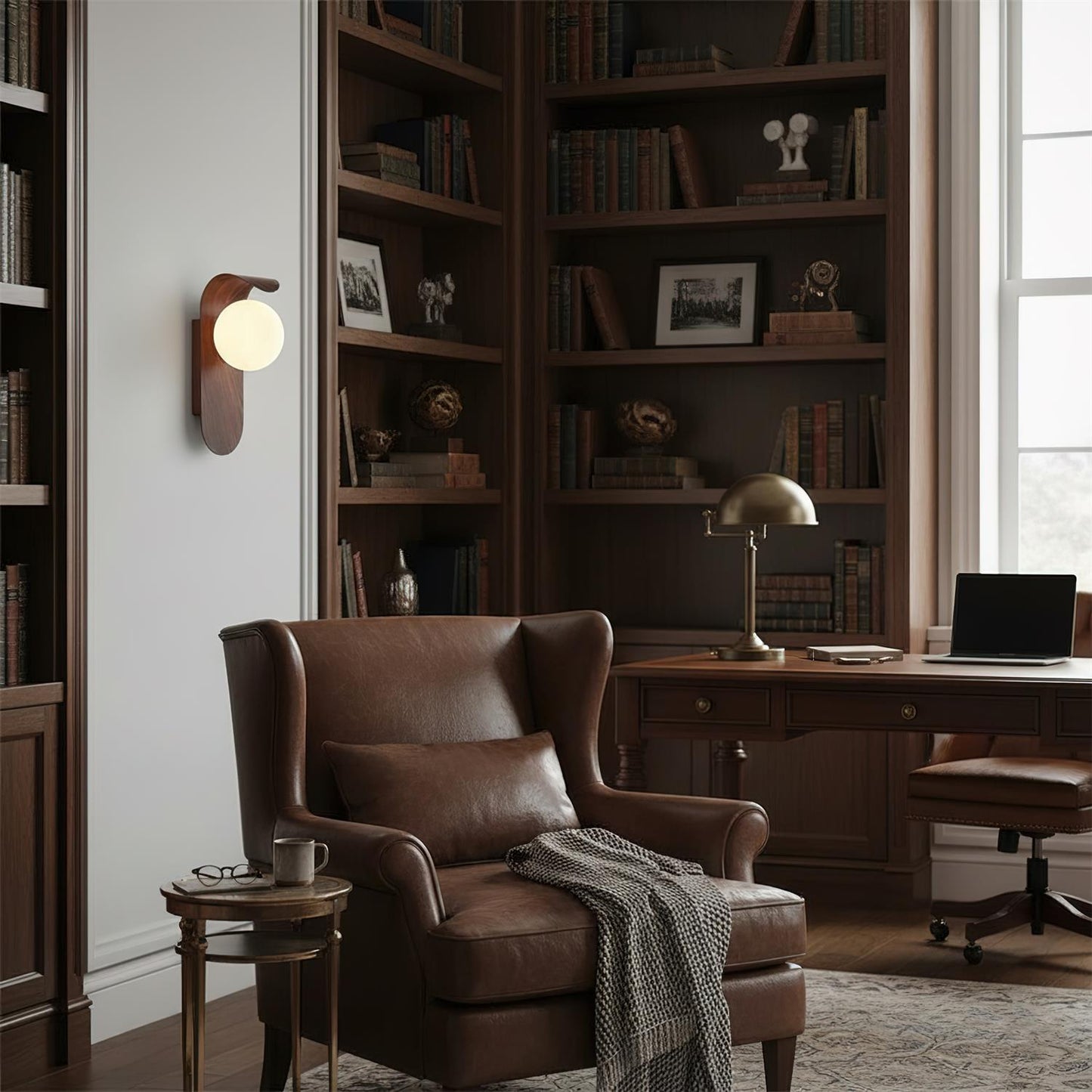Wood Wall Light With Opal Globe Shade