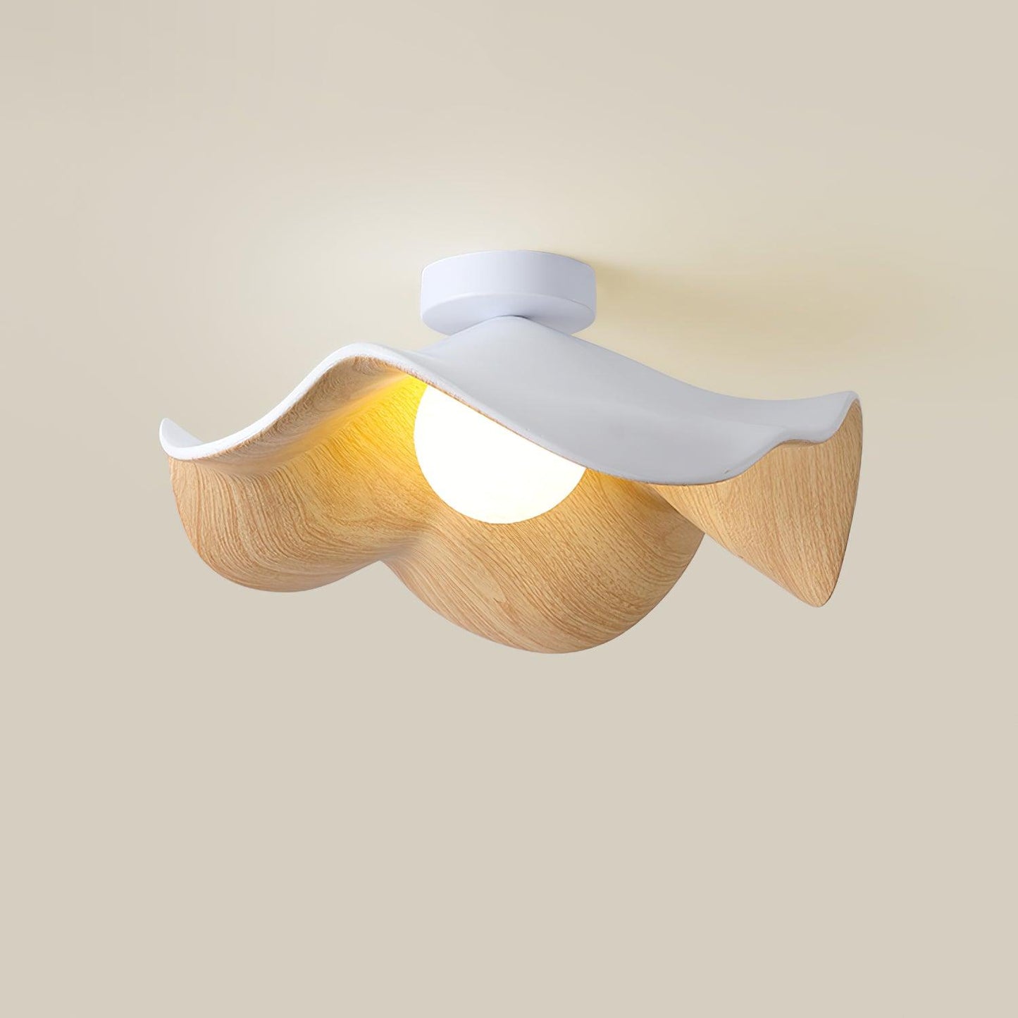 Wavy Wood Petal Ceiling Light With Globe Diffuser