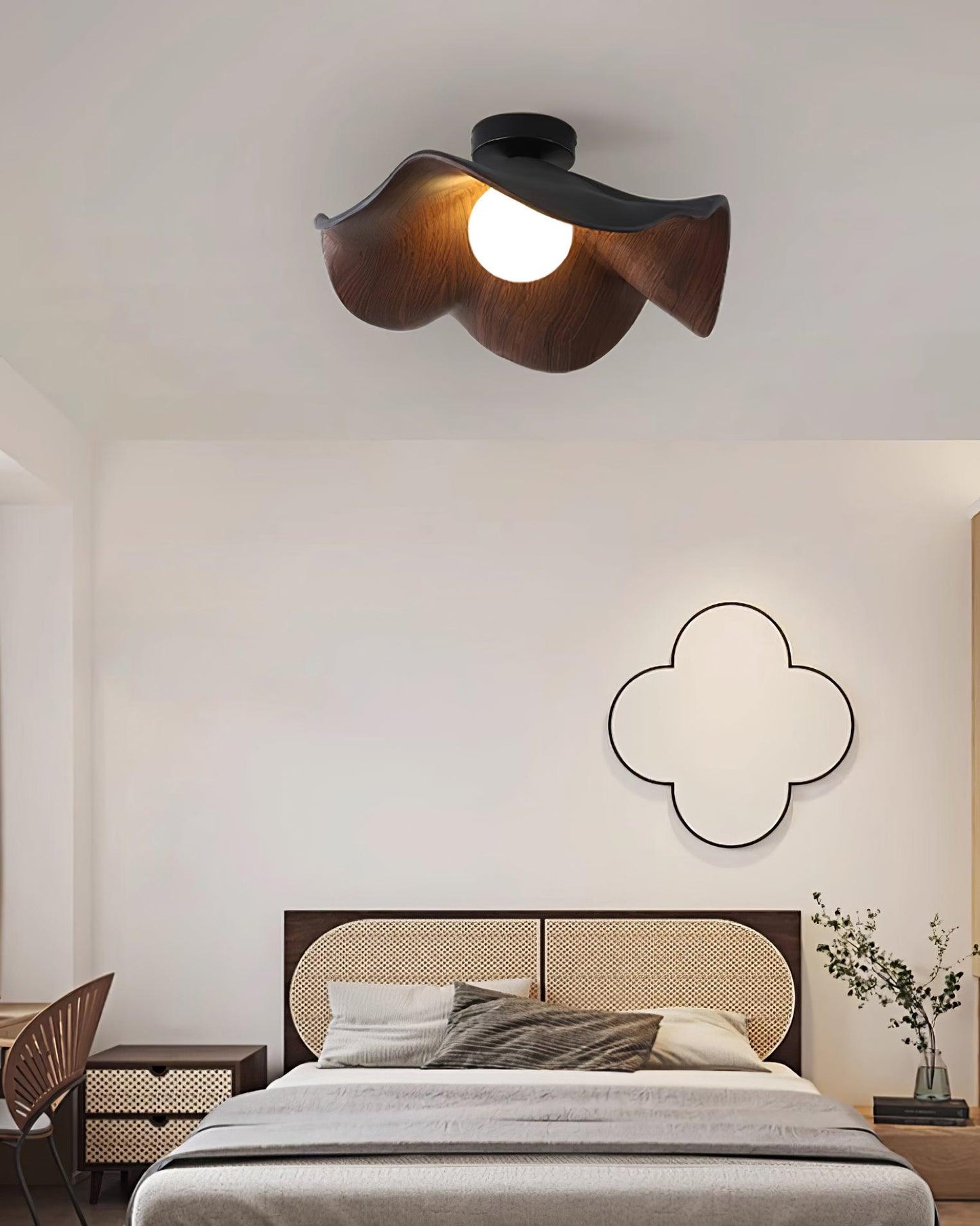 Wavy Wood Petal Ceiling Light With Globe Diffuser