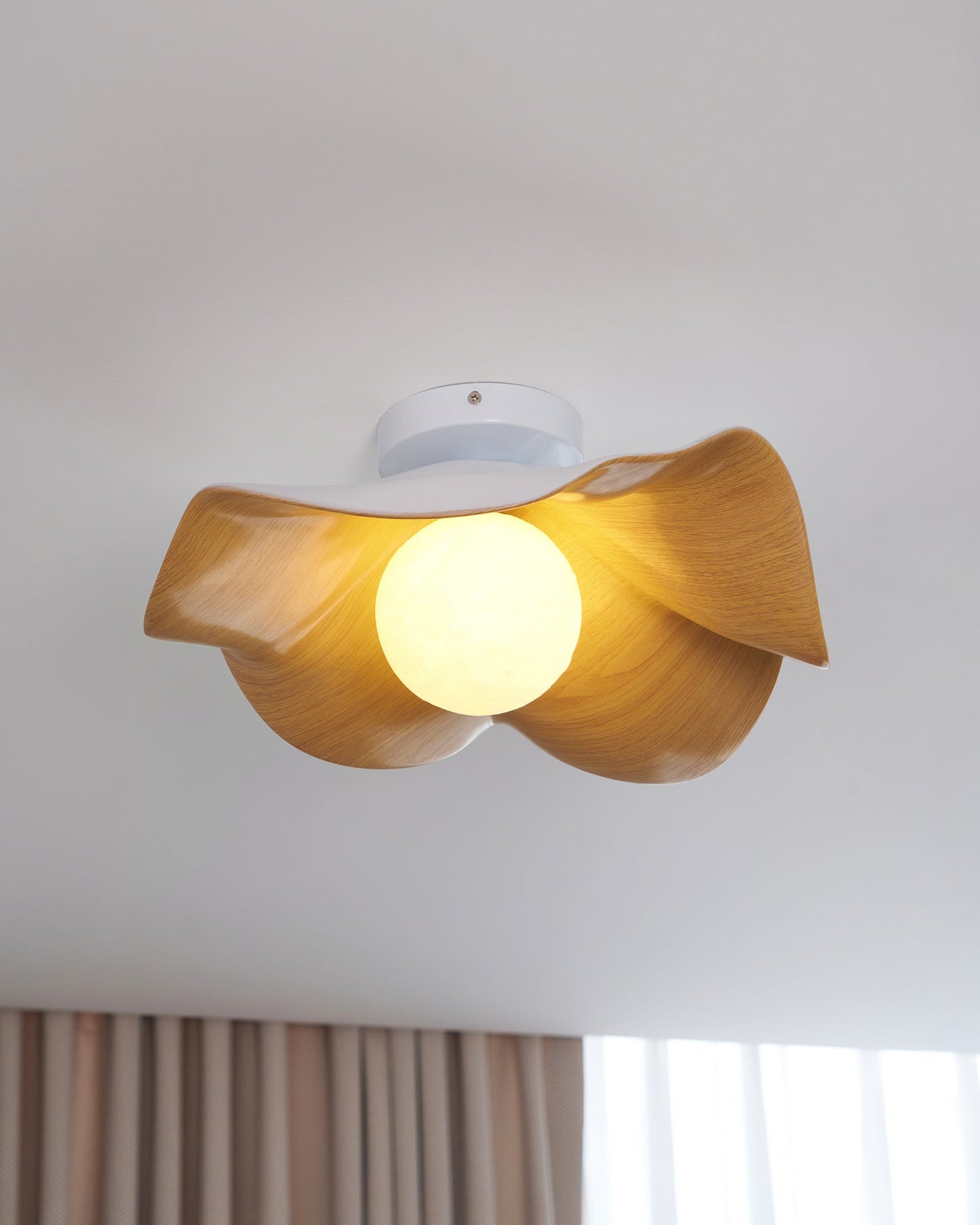 Wavy Wood Petal Ceiling Light With Globe Diffuser