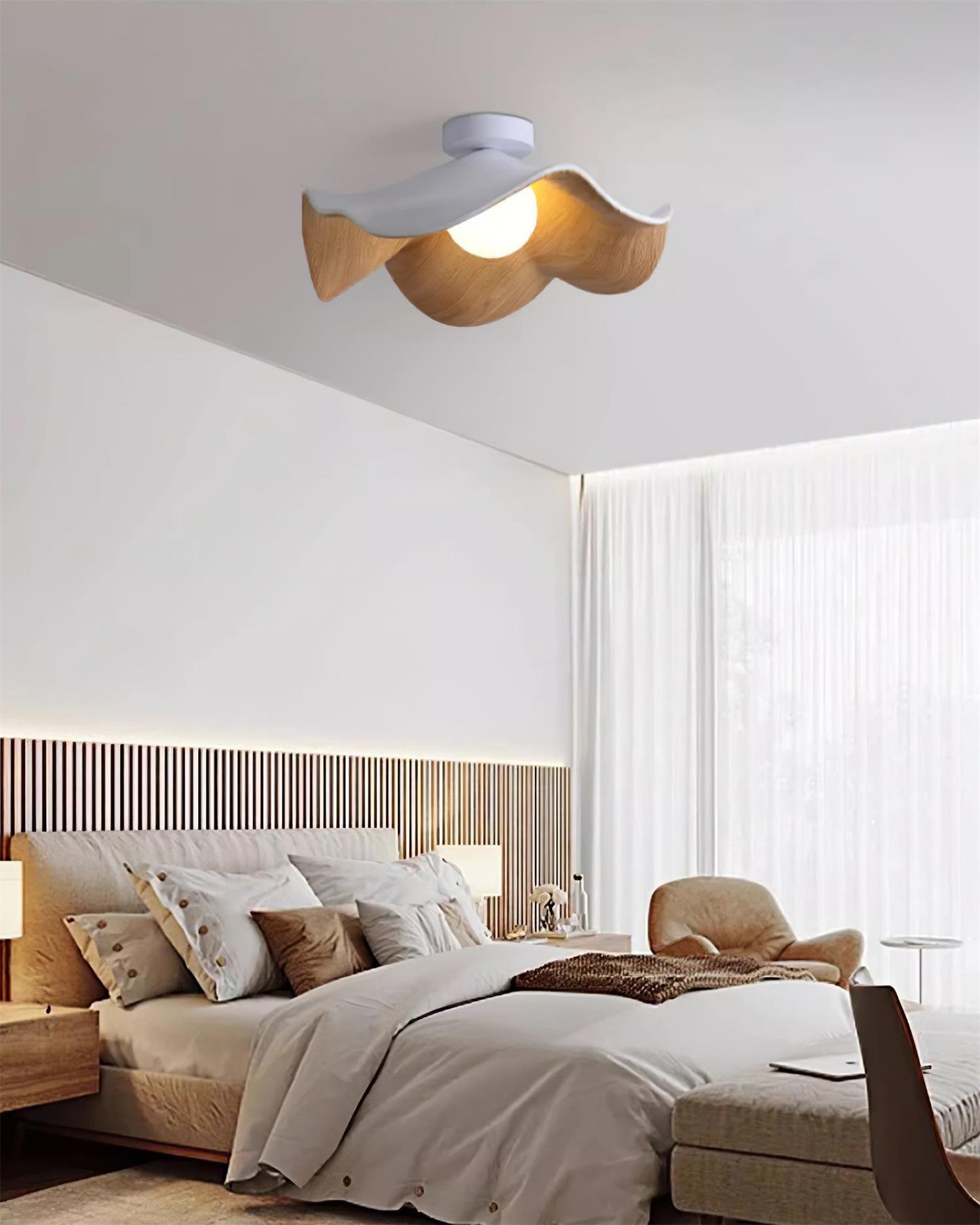 Wavy Wood Petal Ceiling Light With Globe Diffuser
